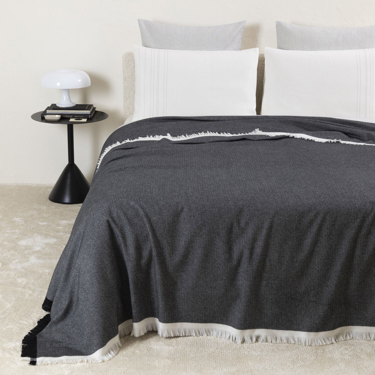 Urban Elegance Woven Blanket – Charcoal Grey with Fringe