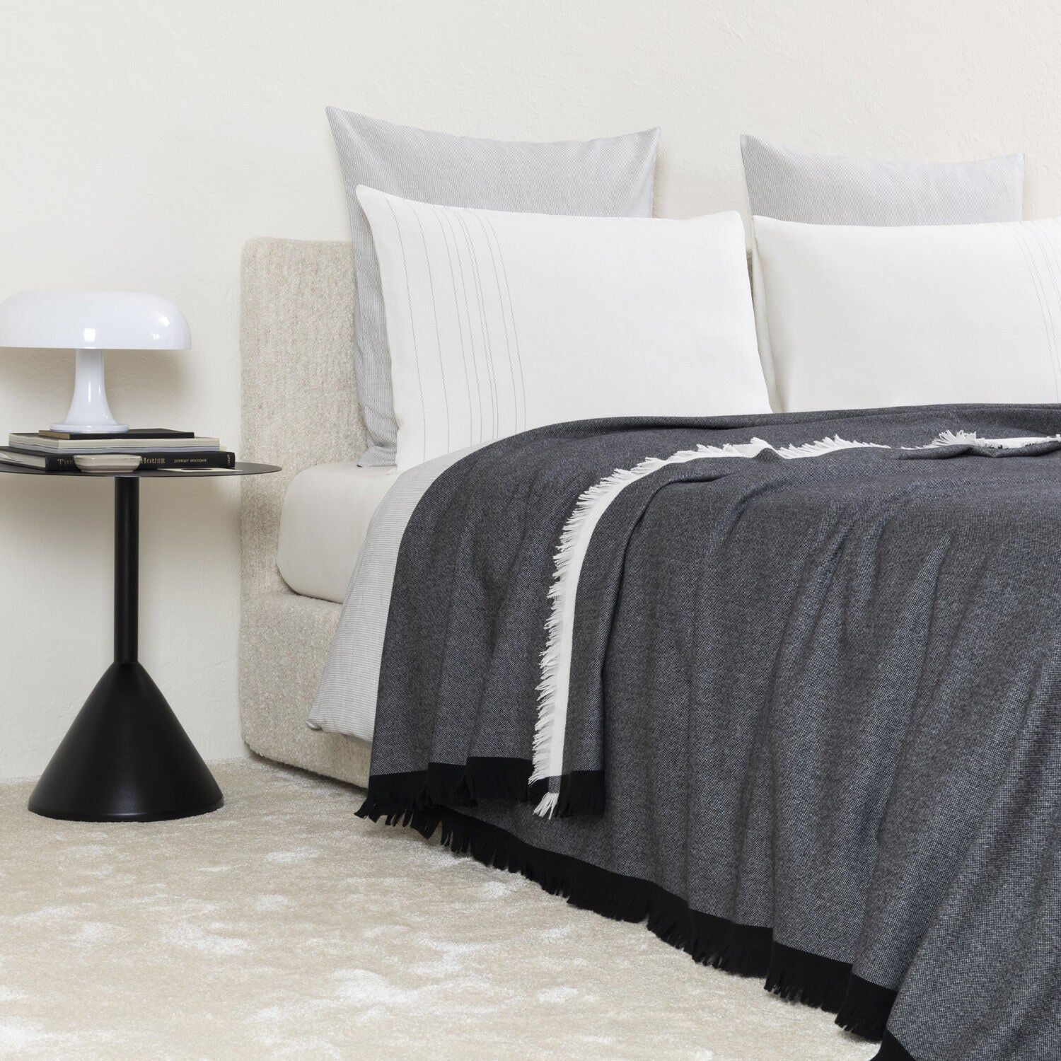 Urban Elegance Woven Blanket – Charcoal Grey with Fringe