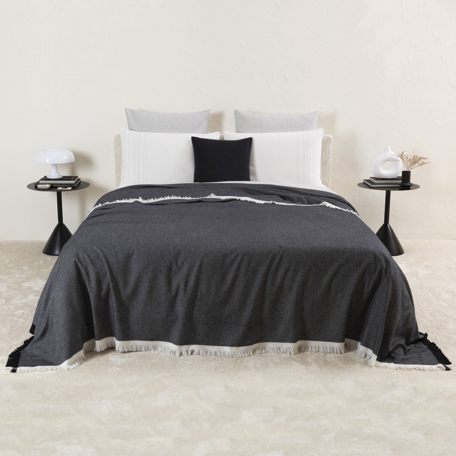 Urban Elegance Woven Blanket – Charcoal Grey with Fringe